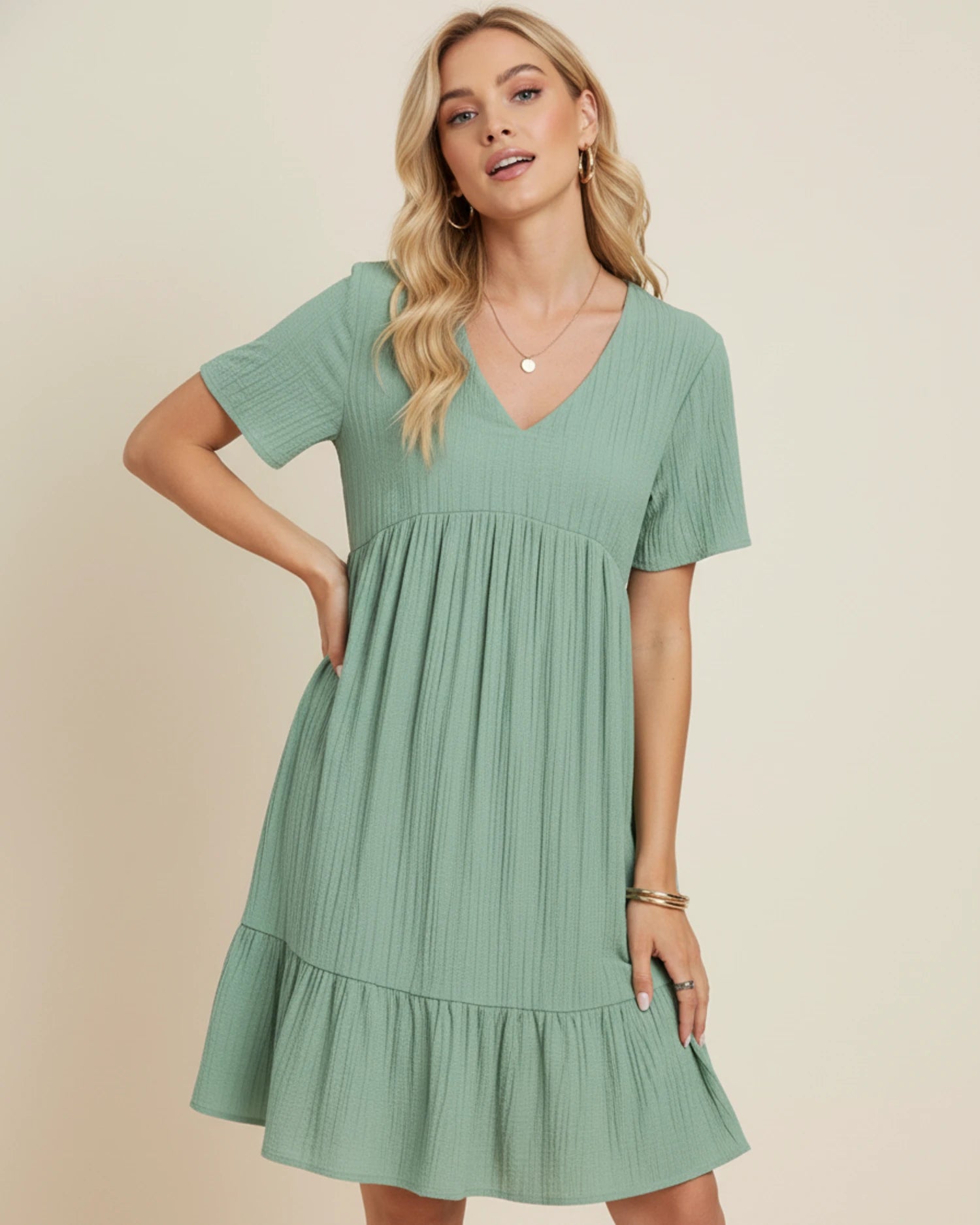 Women's V-Neck A-Line Mini Dress image