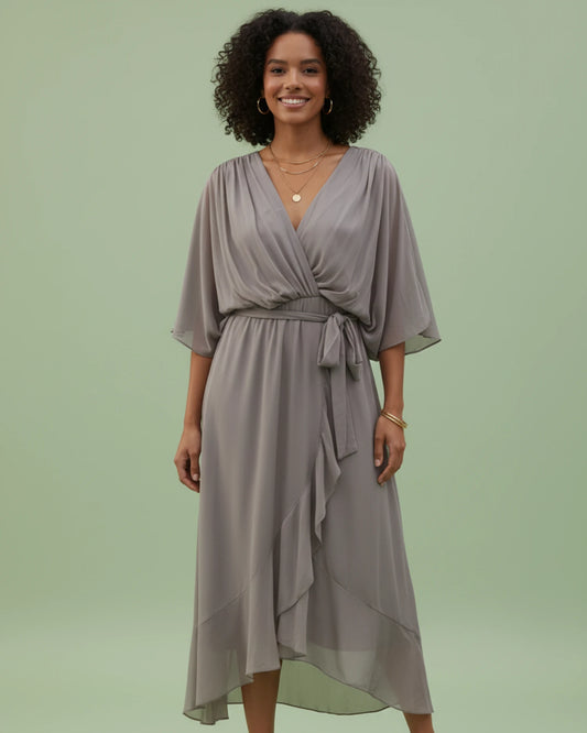 Women's V-Neck Wrap Midi Dress image