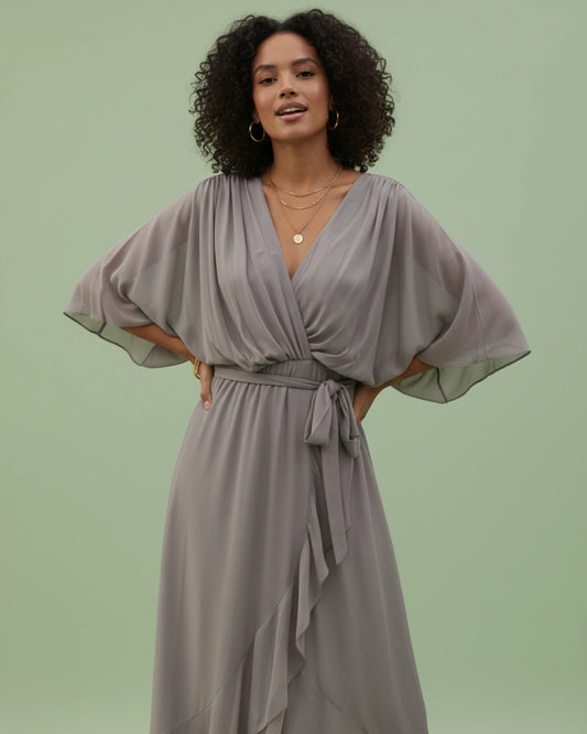 Women's V-Neck Wrap Midi Dress image