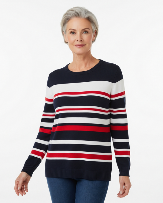 Women's Classic Crew Neck Striped Sweater