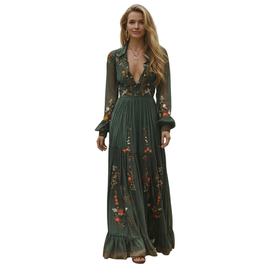 Women's Embroidered Boho Maxi Dress - Image 1