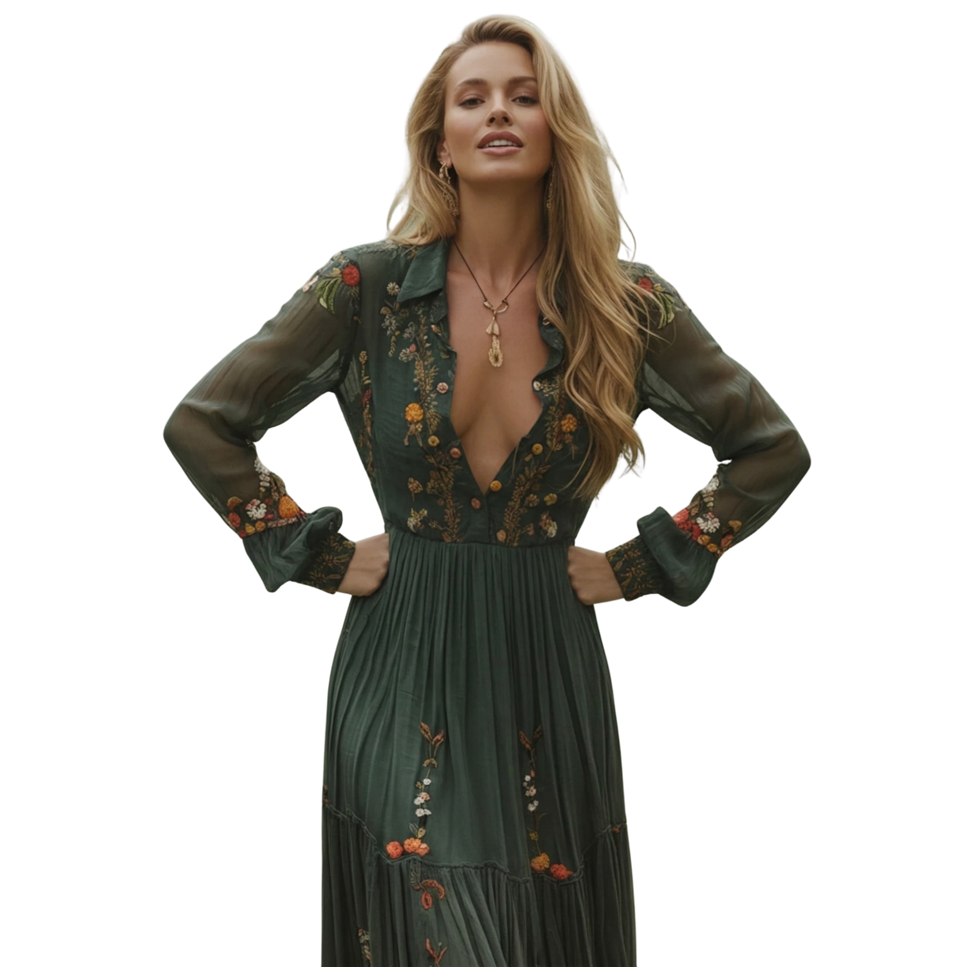 Women's Embroidered Boho Maxi Dress - Image 2